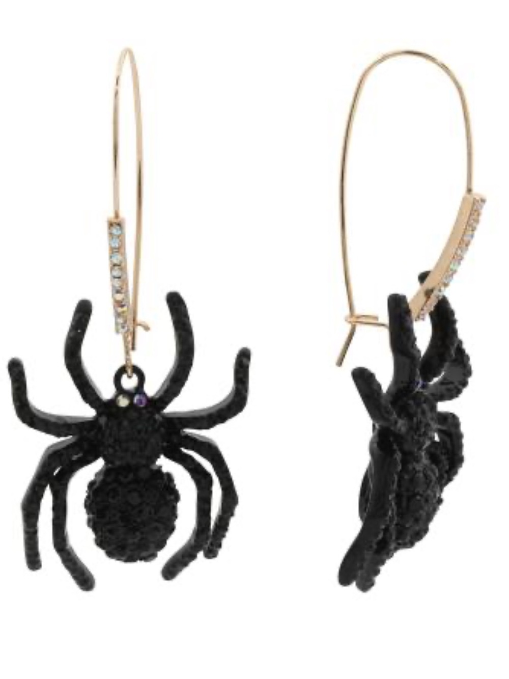 Betsey Johnson NWT Black Spider Gold Shepherd Hook Earrings - Picture 3 of 3